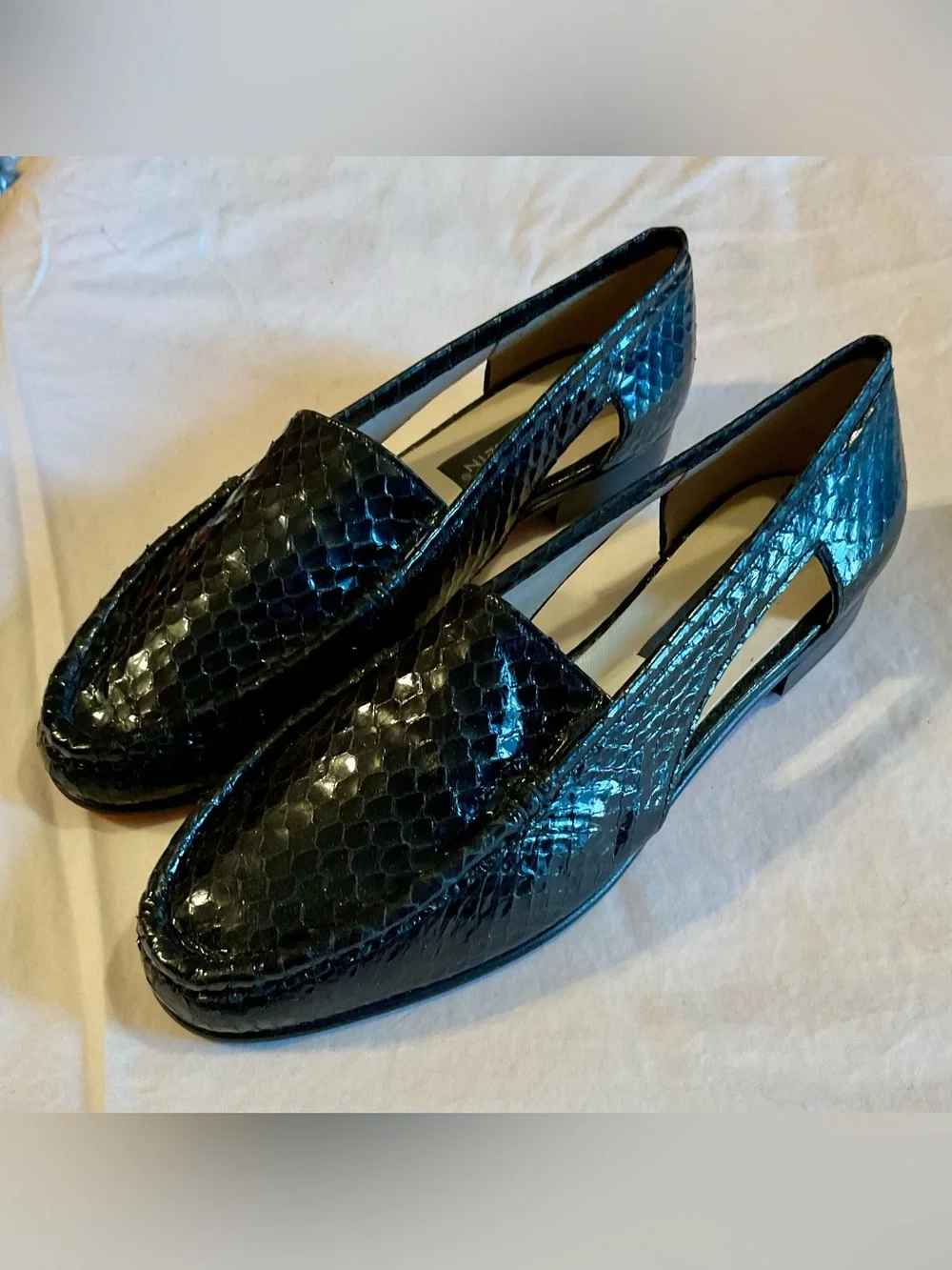 Vintage Anne Klein Black Leather Snakeskin D’Orsay Flats
